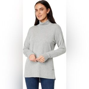 LL Bean SoftFlex Mock Neck Pullover Gray Heather Large Modal NWT